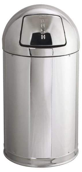 Rubbermaid - 12 Gal Round Trash Can - 30 Inch High, 15 Inch Diameter, Chrome, Steel, Dome Top Style, Includes Lid - Best Tool & Supply