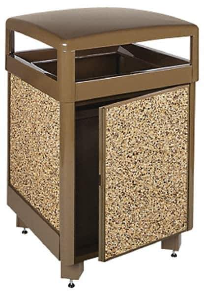 Rubbermaid - 38 Gal Brown Square Trash Can - Steel & Stone Panel, 40" High x 26" Long x 26" Wide - Best Tool & Supply