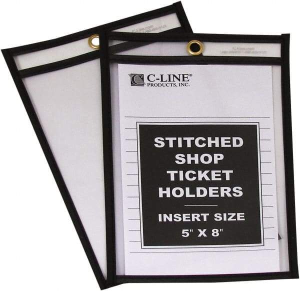 C-LINE - 25 Piece Clear Stitched Shop Ticket Holder - 8" High x 5" Wide - Best Tool & Supply