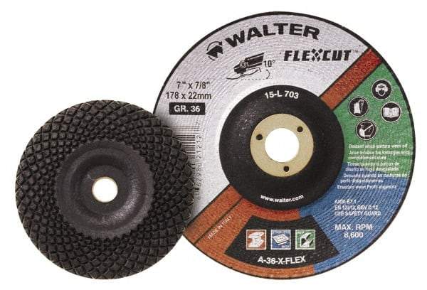 WALTER Surface Technologies - 7" Diam x 7/8" Hole, 24 Grit Surface Grinding Wheel - Aluminum Oxide, Very Coarse Grade, 8,600 Max RPM - Best Tool & Supply