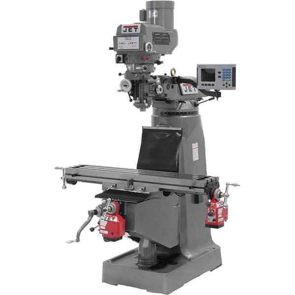 Jet - 9" Table Width x 49" Table Length, Variable Speed Pulley Control, 3 Phase Knee Milling Machine - R8 Spindle Taper, 3 hp - Best Tool & Supply