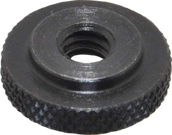 Gibraltar - 1/4-20" UNC Thread, Black Oxide Finish, Steel Round Knurled Check Nut - 7/32" Overall Height, 3/4" Head Diam, 1/2" Base Diam - Best Tool & Supply