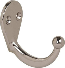 National Mfg. - 1" Wide x 1-3/4" High x 0.13" Thick, Single Prong Robe Hook - 1-3/4" Projection, Nickel Plated - Best Tool & Supply