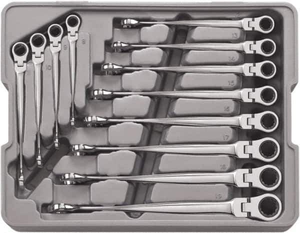 GearWrench - 12 Piece, 8mm to 19mm, 12 Point Ratcheting Combination Wrench/X-Beam Set - Metric Measurement Standard, Chrome Finish, Comes in Plastic Tray - Best Tool & Supply