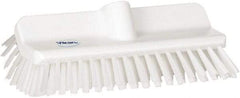 Vikan - 1-1/2" Bristle Length, Polyester Cleaning & Finishing Brush - 9-5/8" Long x 5" Wide Head, 10" OAL, European Threaded Handle, White, Polypropylene Block - Best Tool & Supply