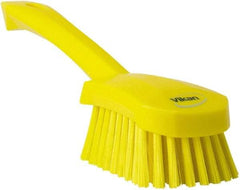 Vikan - 1.3" Bristle Length, Polyester Scrub Brush - 4-1/4" Long x 2-3/4" Wide Head, 10" OAL, Yellow, Polypropylene Block - Best Tool & Supply