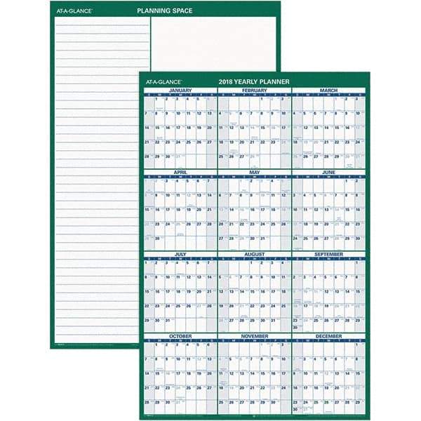 AT-A-GLANCE - 1 Sheet, 24 x 36", Erasable Wall Calendar - Green & White - Best Tool & Supply