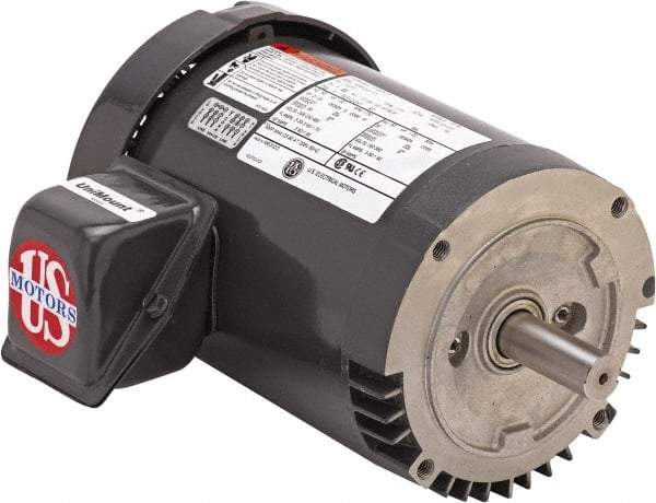 US Motors - 7-1/2 hp, TEFC Enclosure, No Thermal Protection, 3,525 RPM, 208-230/460 Volt, 60 Hz, Three Phase Premium Efficient Motor - Size 213 Frame, C-Face Mount, 1 Speed, Double Shielded Ball Bearings, 19.9-17.9/9.0 Full Load Amps, F Class Insulation - Best Tool & Supply