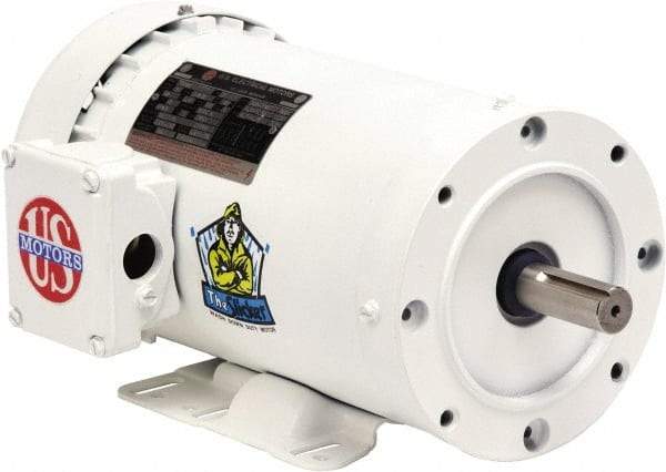 US Motors - 3 hp, TEFC Enclosure, No Thermal Protection, 3,490 RPM, 208-230/460 Volt, 60 Hz, Three Phase Premium Efficient Motor - Size 145 Frame, C-Face with Base Mount, 1 Speed, Double Sealed Ball Bearings, 8.1-7.2/3.6 Full Load Amps, F Class Insulation - Best Tool & Supply