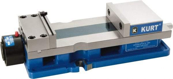 Kurt - 6" Jaw Width, 9" Jaw Opening Capacity, Horizontal Stationary Machine Vise - Hydraulic Operation, 1 Station, 20.568" Long x 4.86" High x 1-47/64" Deep, 1.735" Jaw Height, 12,600 Lb Max Clamp Force, Ductile Iron - Best Tool & Supply