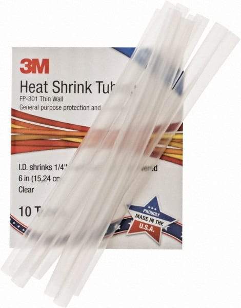 3M - 6" Long, 2:1, Polyolefin Heat Shrink Electrical Tubing - Clear - Best Tool & Supply