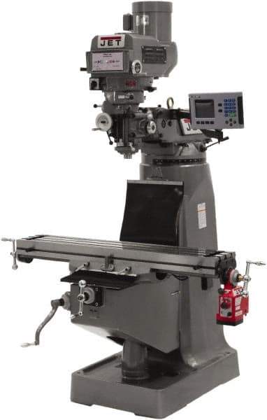 Jet - 10" Table Width x 49" Table Length, Variable Speed Pulley Control, 1 Phase Knee Milling Machine - R8 Spindle Taper - Best Tool & Supply