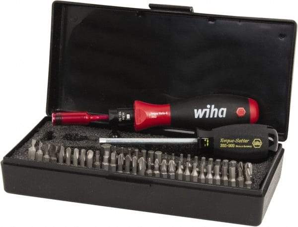 Wiha - 53 Piece, 1/4" Drive Screwdriver Wiha TorqueVario - S Bit Set - #0, 1, 2 & 3 Phillips, 1.5 to 8mm Hex, T6 to T25 Torx, #0, #1, #2 & #3 Pozidriv, #1, #2 & #3 Square Recess, 4.5, 5.5, 6.5 & 8mm Slotted, #1, #2, #3 & #4 Tri-Wing - Best Tool & Supply