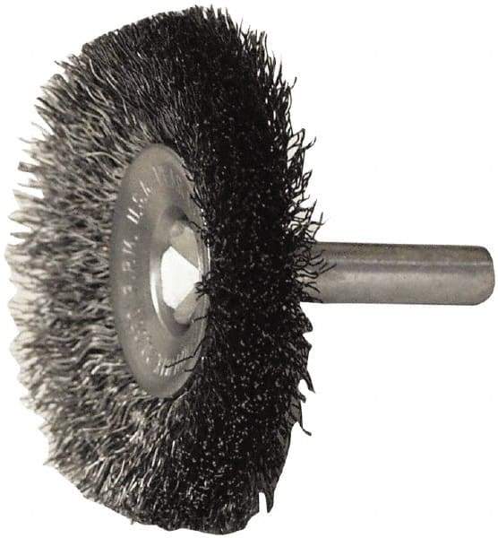 Weiler - 2" OD, 1/4" Shank Diam, Steel Wheel Brush - 1/2" Trim Length, 0.008" Filament Diam, 20,000 RPM - Best Tool & Supply