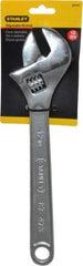 Stanley - 1-1/2" Jaw Capacity, 12" Standard Adjustable Wrench - Chrome Vanadium Steel, Chrome Finish, 12-1/4" OAL - Best Tool & Supply