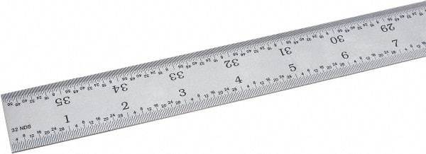 Fowler - 36" Long, 1/64, 1/32, 1/16, 1/8" Graduation, Rigid Steel Rule - 4R Graduation Style, Silver - Best Tool & Supply