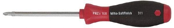 Wiha - #2, 8-9/16" OAL, Round Shaft Phillips Screwdriver - 4" Handle Length, Ergonomic Handle - Best Tool & Supply