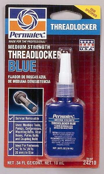 Permatex - 10 mL Bottle, Blue, Medium Strength Liquid Threadlocker - Series 242, 24 hr Full Cure Time, Hand Tool Removal - Best Tool & Supply