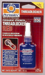 Permatex - 10 mL Bottle, Red, High Strength Liquid Threadlocker - Series 262, 24 hr Full Cure Time, Hand Tool, Heat Removal - Best Tool & Supply