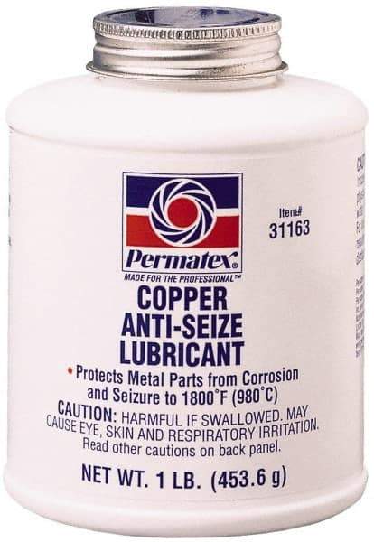 Permatex - 16 oz Bottle High Temperature Anti-Seize Lubricant - Copper, -30 to 1,800°F, Copper Colored, Water Resistant - Best Tool & Supply