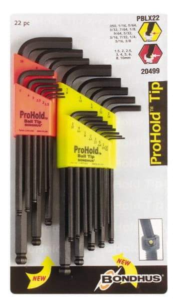 Bondhus - 22 Piece L-Key Handle Combo Hex Key Set - Hex Range 1/2 to 3/8" - Best Tool & Supply