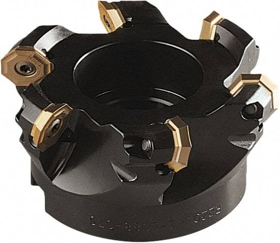 Seco - 75mm Cut Diam, 22mm Arbor Hole, 5mm Max Depth of Cut, 43° Indexable Chamfer & Angle Face Mill - 4 Inserts, OF.. 0704 Insert, Right Hand Cut, 4 Flutes, Through Coolant, Series OctoMill - Best Tool & Supply