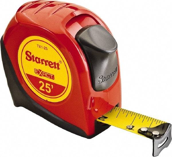 Starrett - 25' x 1" Yellow Blade Tape Measure - 1/16" Graduation, S1 Graduation Style, Red Case - Best Tool & Supply