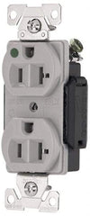 Cooper Wiring Devices - 125 VAC, 15 Amp, 5-15R NEMA Configuration, Gray, Hospital Grade, Self Grounding Duplex Receptacle - 1 Phase, 2 Poles, 3 Wire, Flush Mount, Antimicrobial, Chemical and Impact Resistant - Best Tool & Supply