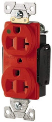 Cooper Wiring Devices - 125 VAC, 20 Amp, 5-20R NEMA Configuration, Red, Hospital Grade, Self Grounding Duplex Receptacle - 1 Phase, 2 Poles, 3 Wire, Flush Mount, Antimicrobial, Chemical and Impact Resistant - Best Tool & Supply