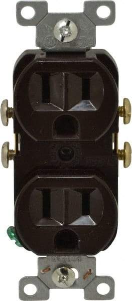 Cooper Wiring Devices - 125 VAC, 15 Amp, 5-15R NEMA Configuration, Brown, Specification Grade, Self Grounding Duplex Receptacle - 1 Phase, 2 Poles, 3 Wire, Flush Mount, Tamper Resistant - Best Tool & Supply