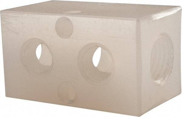 Made in USA - 1/4" Inlet, 1/8" Outlet Manifold - 1-3/4" Long x 1" Wide x 1" High, 0.17" Mount Hole, 2 Inlet Ports, 2 Outlet Ports - Best Tool & Supply