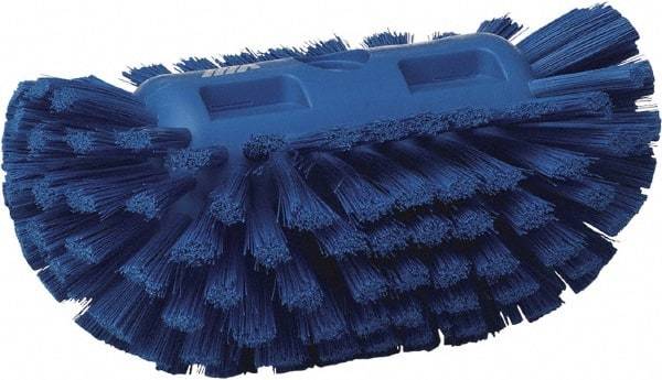 Vikan - 1-1/2" Bristle Length, Polyester Utility Scrub Brush - 5-1/2" Wide Head, 8" OAL, European Threaded Handle, Blue, Polypropylene Block - Best Tool & Supply