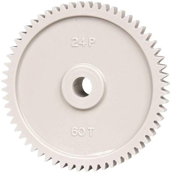 Made in USA - 24 Pitch, 2-1/2" Pitch Diam, 2.583" OD, 60 Tooth Spur Gear - 1/4" Face Width, 5/16" Bore Diam, 43/64" Hub Diam, 20° Pressure Angle, Acetal - Best Tool & Supply