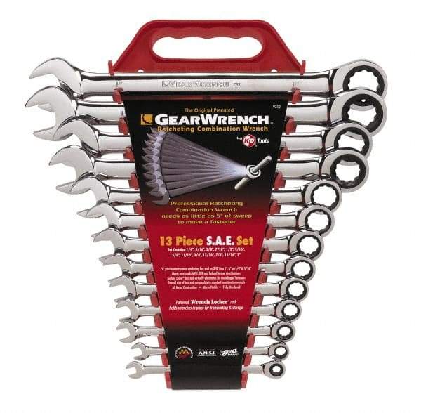 GearWrench - 13 Piece, 1/4" to 1", Combination Wrench Set - Inch Measurement Standard, Chrome Finish, Comes in Plastic Rack - Best Tool & Supply