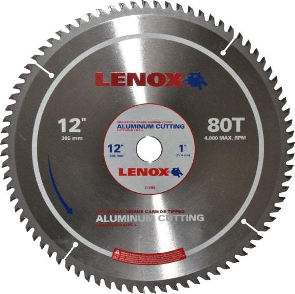 Lenox - 12" Diam, 1" Arbor Hole Diam, 80 Tooth Wet & Dry Cut Saw Blade - Titanium Carbide-Tipped, General Purpose Action, Standard Round Arbor - Best Tool & Supply