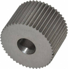 Made in USA - 3/4" Diam, 90° Tooth Angle, 20 TPI, Standard (Shape), Form Type High Speed Steel Straight Knurl Wheel - 1/2" Face Width, 1/4" Hole, Circular Pitch, Bright Finish, Series KR - Exact Industrial Supply