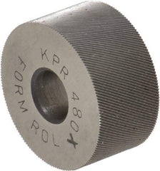 Made in USA - 3/4" Diam, 70° Tooth Angle, 80 TPI, Standard (Shape), Form Type Cobalt Right-Hand Diagonal Knurl Wheel - 3/8" Face Width, 1/4" Hole, Circular Pitch, 30° Helix, Bright Finish, Series KP - Exact Industrial Supply