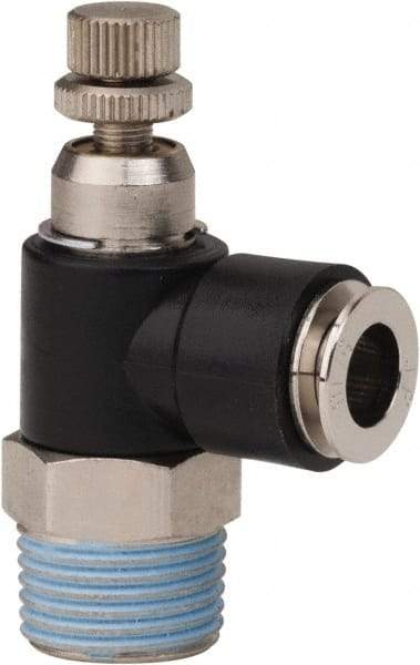 PRO-SOURCE - 3/8" NPT x 5/16" Tube OD Right Angle Flow Control Valve - 0 to 113.76 psi & Techno Polymer, Brass, Steel Material - Best Tool & Supply