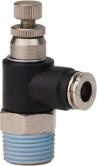 PRO-SOURCE - 3/8" NPT x 1/4" Tube OD Right Angle Flow Control Valve - 0 to 113.76 psi & Techno Polymer, Brass, Steel Material - Best Tool & Supply