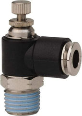 PRO-SOURCE - 1/4" NPT x 1/4" Tube OD Right Angle Flow Control Valve - 0 to 113.76 psi & Techno Polymer, Brass, Steel Material - Best Tool & Supply