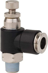 PRO-SOURCE - 1/8" NPT x 5/16" Tube OD Right Angle Flow Control Valve - 0 to 113.76 psi & Techno Polymer, Brass, Steel Material - Best Tool & Supply