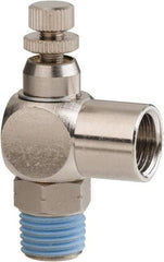 PRO-SOURCE - 1/4" Male NPT x 1/4" Female NPT Right Angle Flow Control Valve - 0 to 113.76 psi & Nickel Plated Brass Material - Best Tool & Supply