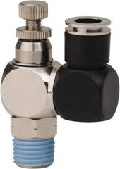 PRO-SOURCE - 1/4" Male NPT x 5/16" Tube OD Flow Control Offset Inline Valve - 0 to 113.76 psi & Techno Polymer, Brass, Steel Material - Best Tool & Supply