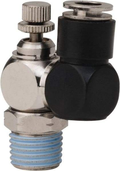 PRO-SOURCE - 1/4" Male NPT x 1/4" Tube OD Flow Control Offset Inline Valve - 0 to 113.76 psi & Techno Polymer, Brass, Steel Material - Best Tool & Supply