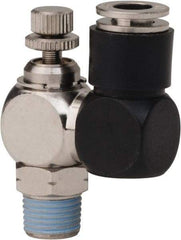 PRO-SOURCE - 1/8" Male NPT x 1/4" Tube OD Flow Control Offset Inline Valve - 0 to 113.76 psi & Techno Polymer, Brass, Steel Material - Best Tool & Supply