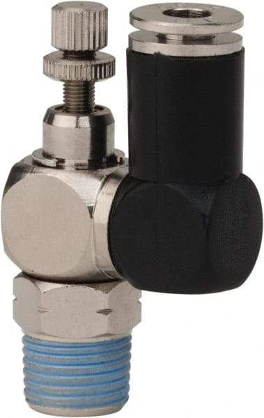 Value Collection - 1/8" Male NPT x 5/32" Tube OD Flow Control Offset Inline Valve - 0 to 113.76 psi & Techno Polymer, Brass, Steel Material - Best Tool & Supply