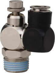 Value Collection - 1/2" Male NPT x 3/8" Tube OD Flow Control Offset Inline Valve - 0 to 113.76 psi & Techno Polymer, Brass, Steel Material - Best Tool & Supply