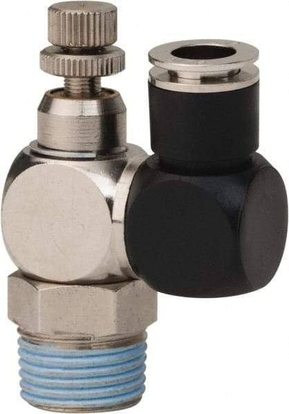 Value Collection - 3/8" Male NPT x 5/16" Tube OD Flow Control Offset Inline Valve - 0 to 113.76 psi & Techno Polymer, Brass, Steel Material - Best Tool & Supply