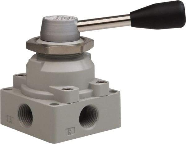 Value Collection - 1/2" NPT Manual Mechanical Valve - 4-Way, 3 Position with I Panel Nut, 0.976 CV Rate & 127.98 Max psi - Best Tool & Supply