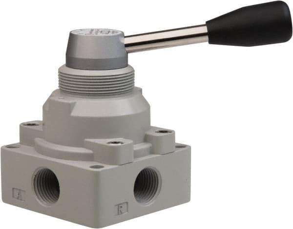 PRO-SOURCE - 1/2" NPT Manual Mechanical Valve - 4-Way, 3 Position, Lever, 0.98 CV Rate & 127.98 Max psi - Best Tool & Supply